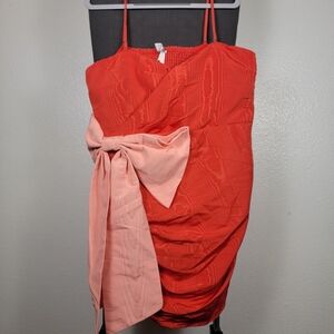 Future Collective Women's Holiday Sweetheart Bow Mini Dress Red Size XL